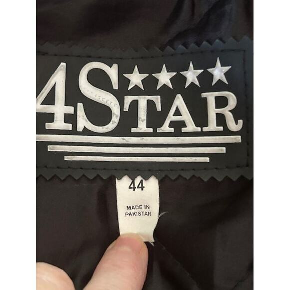 4Star Men’s Leather Motorcycle Jacket 44 Black Double-Rider Belted Lace Sides - Picture 7 of 12